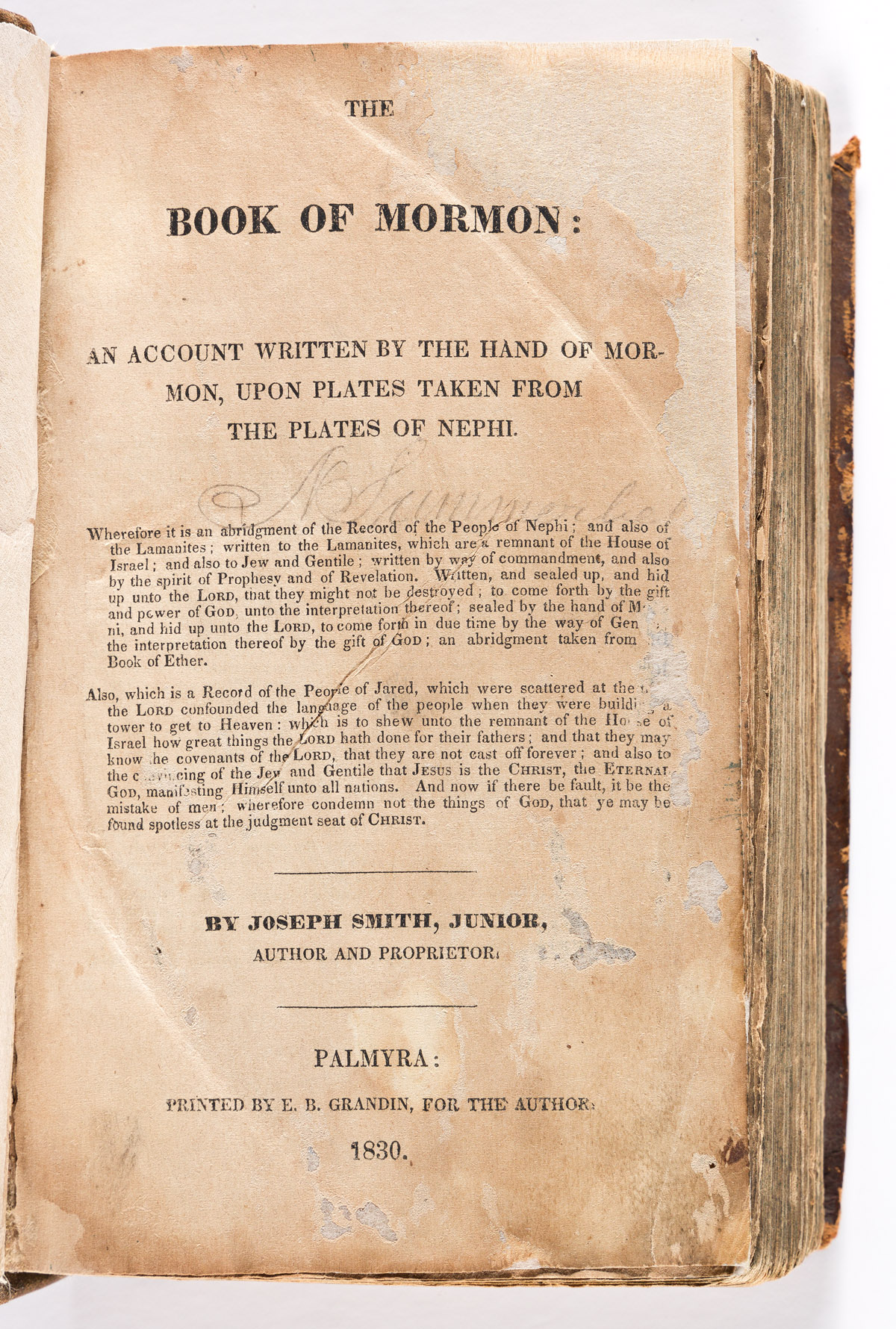 (MORMONS.) The Book of Mormon: An Account Written by the Hand of Mormon, upon Plates Taken from the Plates of Nephi.